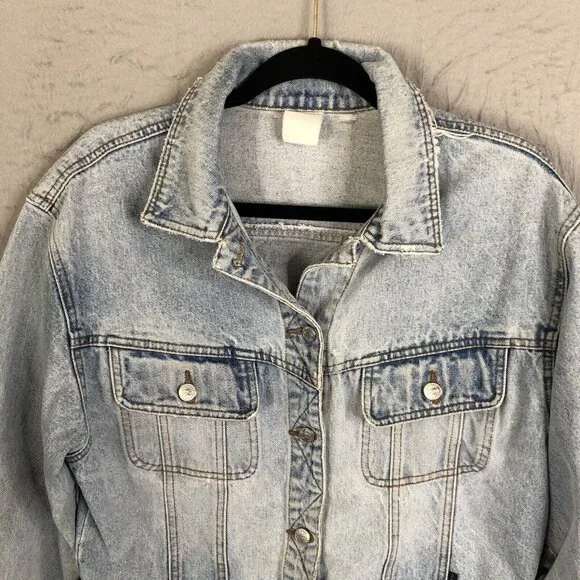 Vintage Old Navy Jean Jacket Womens Large Sunwashed Distressed Y2K 90s Western - Picture 2 of 16